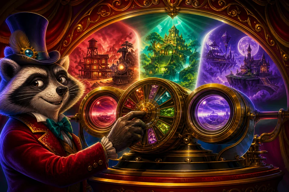 A twin-lens theatre revealing miniature dimensional worlds